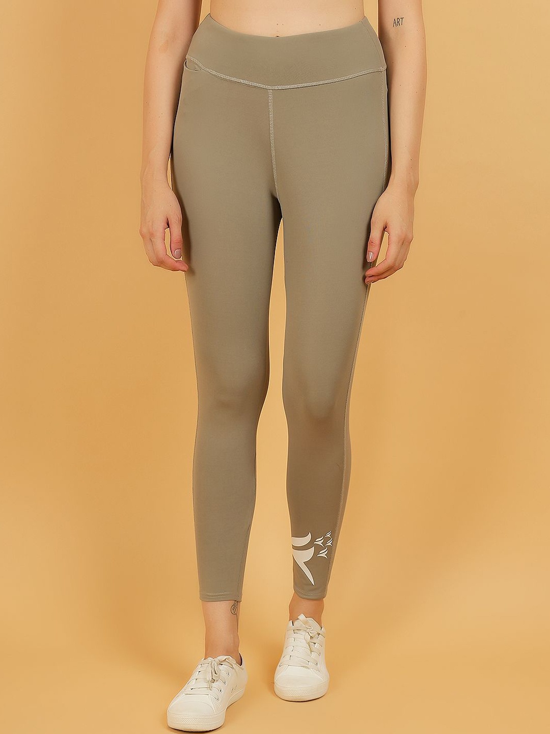 

N-Gal Women Ankle-Length Gym Tights, Beige
