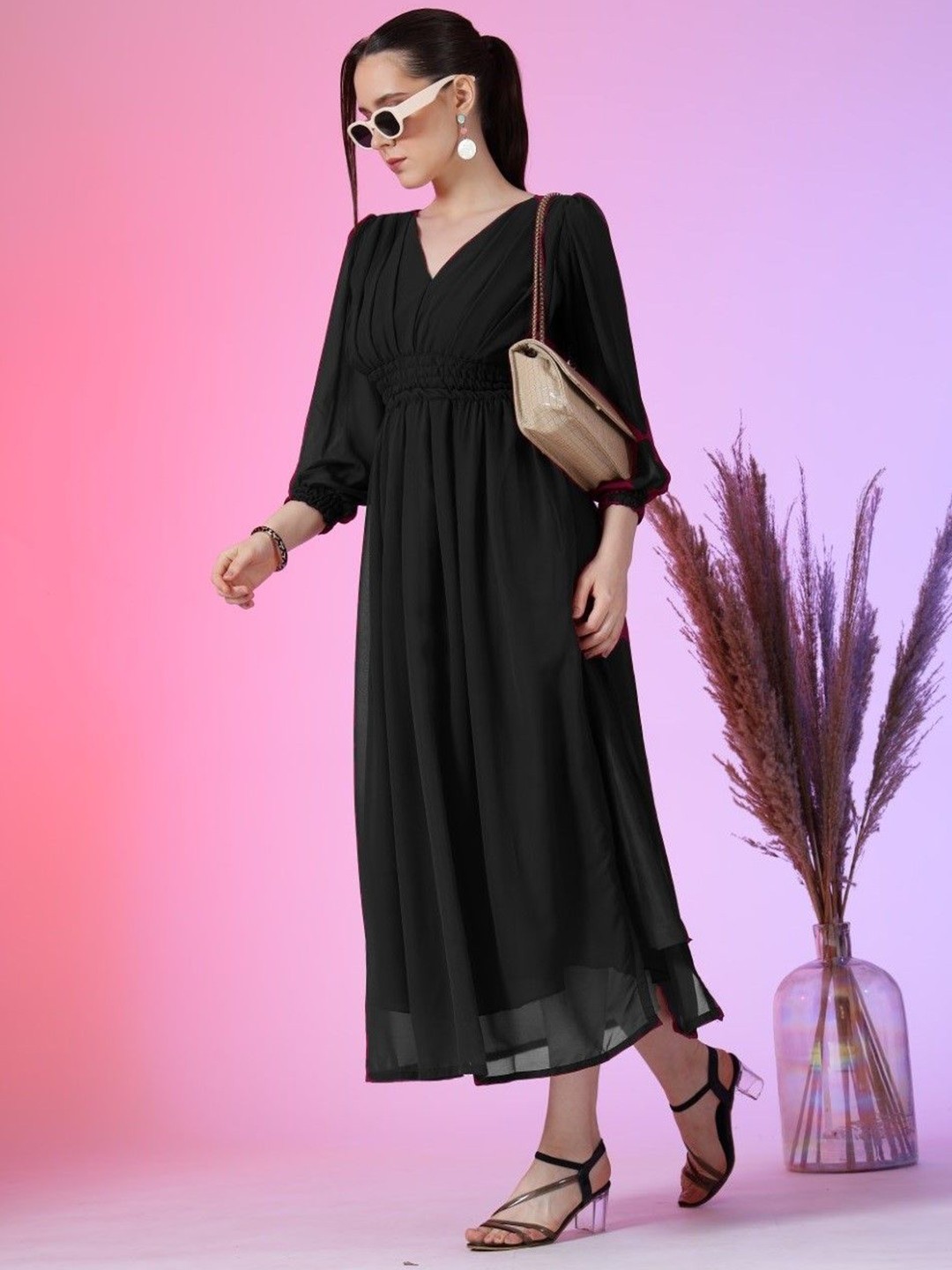 

Krunal Raiyani Women Fit & Flare Maxi Dress, Black