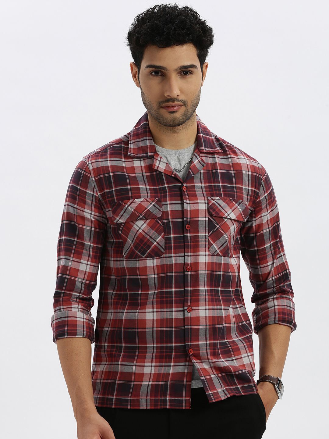 

Grit and Flair Men Standard Tartan Checks Opaque Checked Casual Shirt, Red