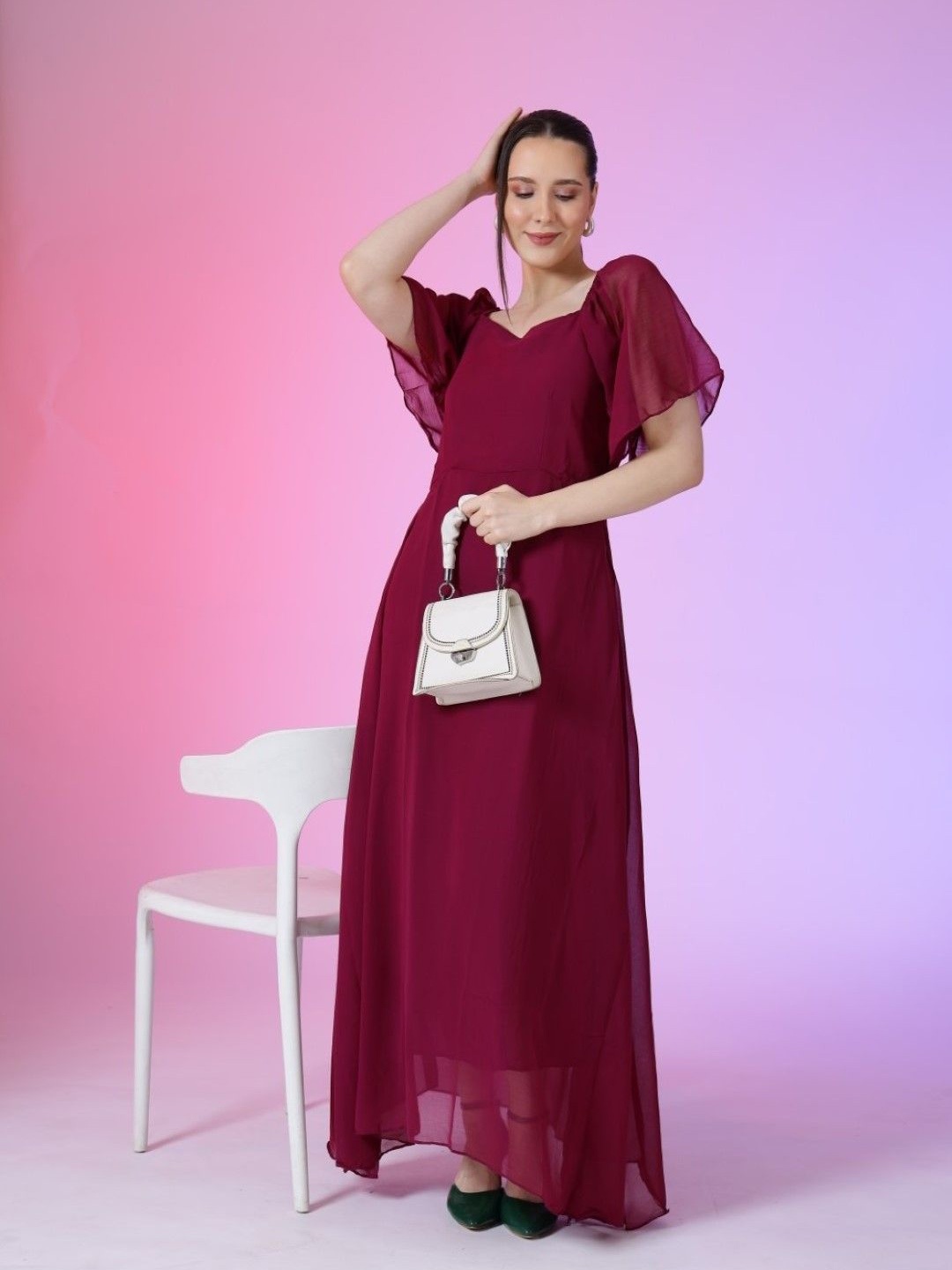 

Krunal Raiyani Georgette Fit & Flare Maxi Dress, Magenta