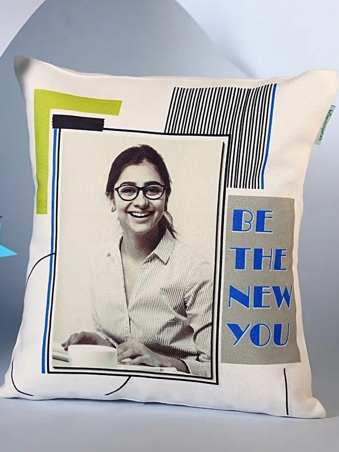 

fnp Beige & Blue Printed Square Shaped Cushion