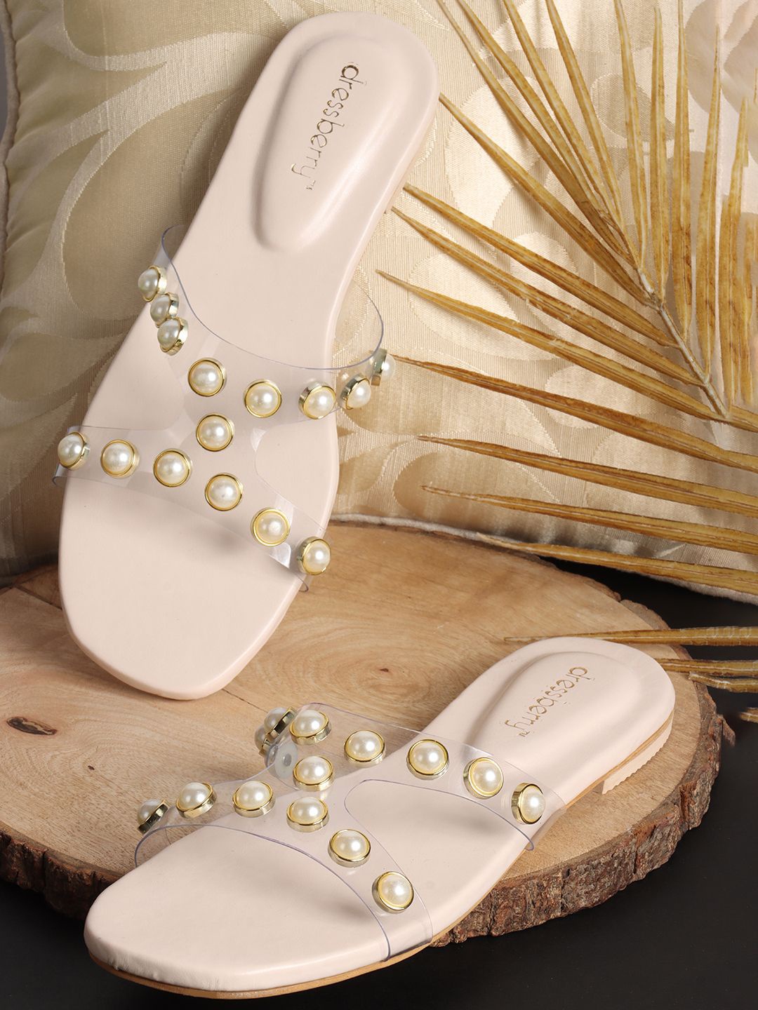 

DressBerry Women Embellished Open Toe Flats, Cream