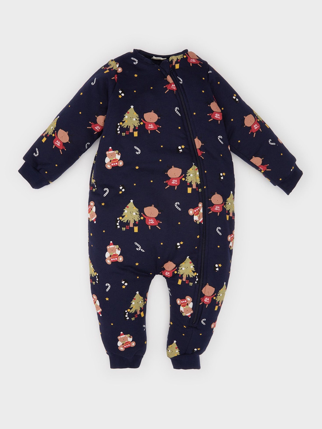 

DeFacto Infant Boys Printed Pure Cotton Rompers, Navy blue
