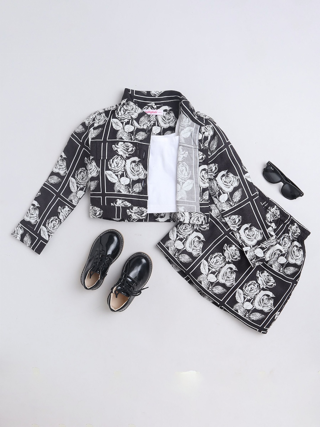 

taffykids Girls Printed Top with Skirt, Black