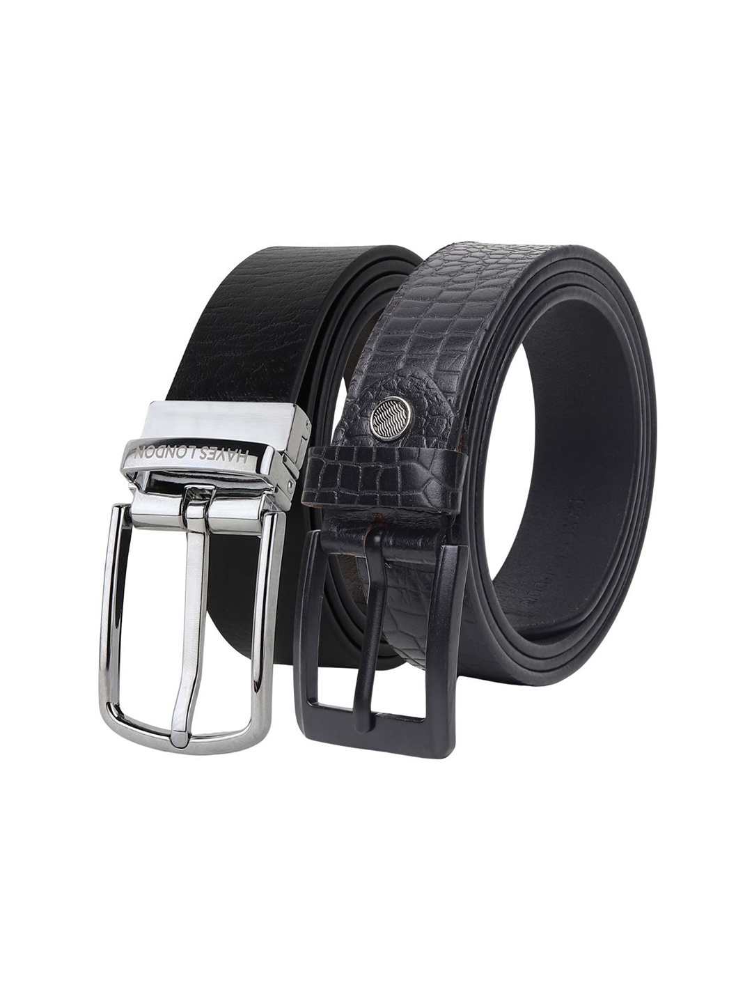 

Hayes London Men Formal Belts Combo Pack of 2 Premium Genuine Leather Belt, Silver