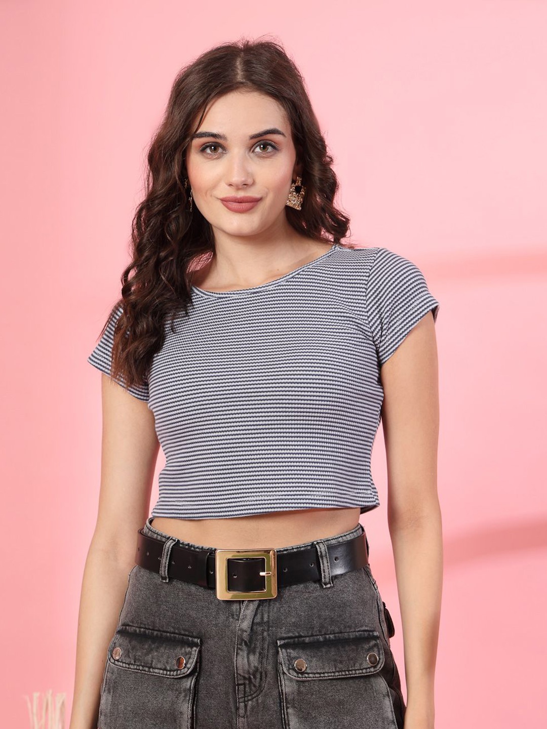 

STYLECAST X KASSUALLY Striped Crop Top, Blue