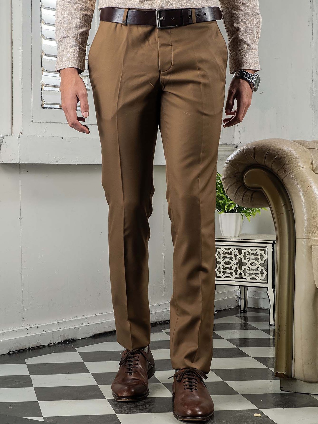 

Turtle Men Tailored Slim Fit Formal Trousers, Brown