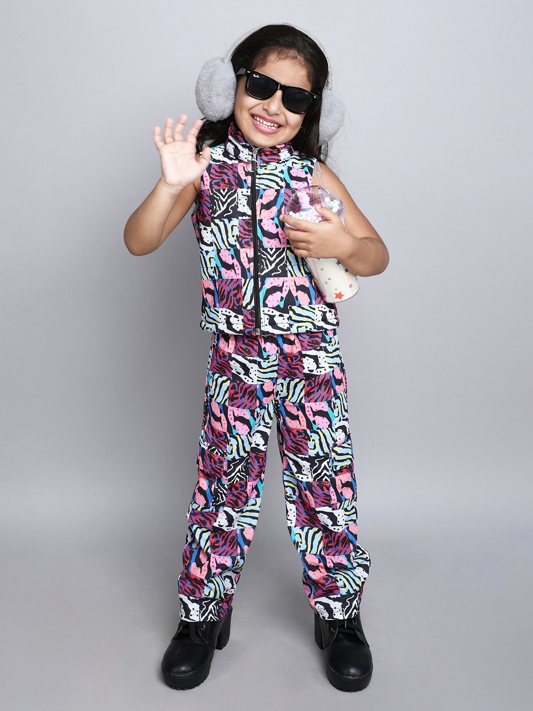 

taffykids Girls Printed Top with Trousers, Blue
