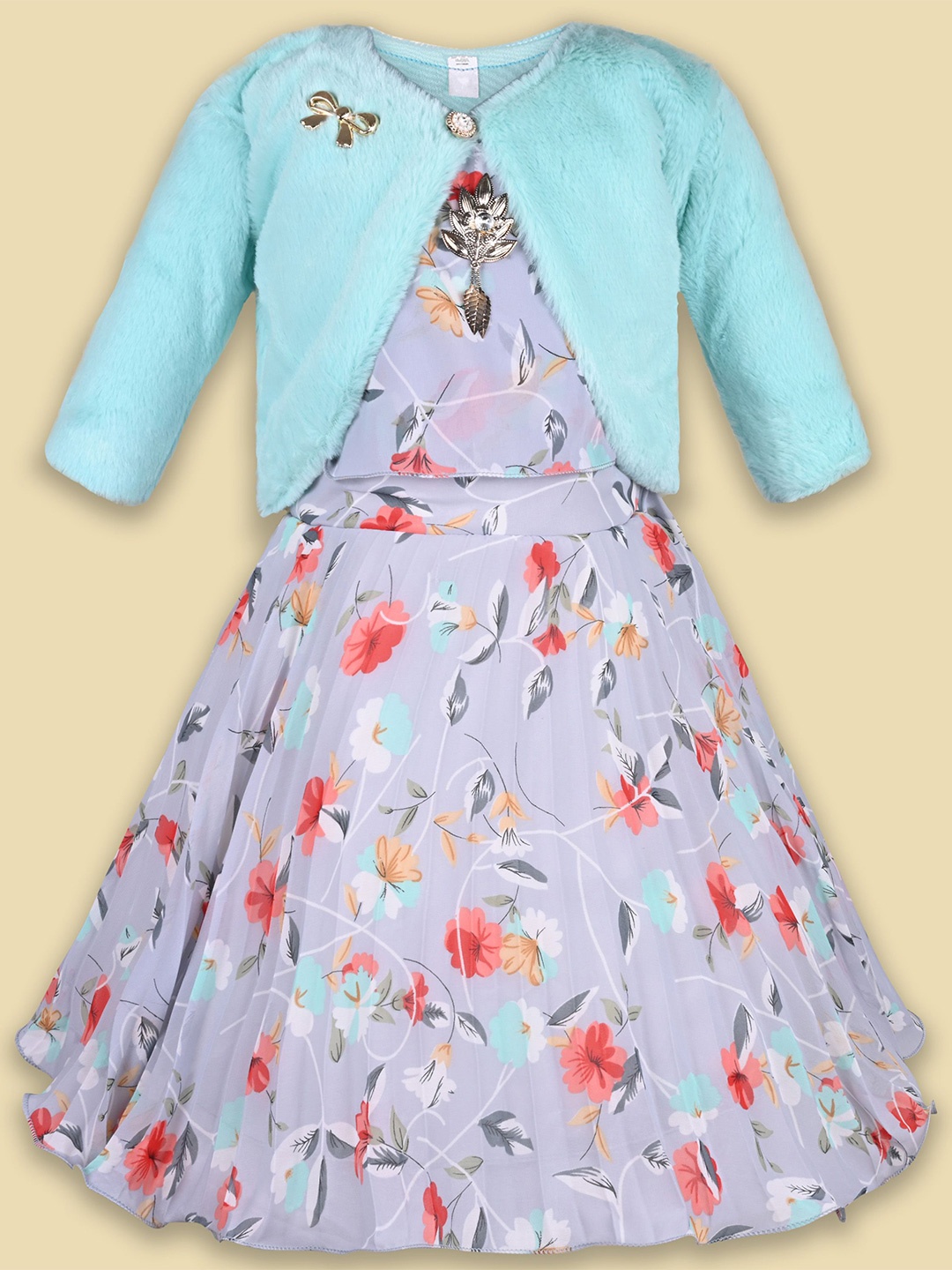 

Wish Karo Floral Print Georgette Fit & Flare Dress, Grey