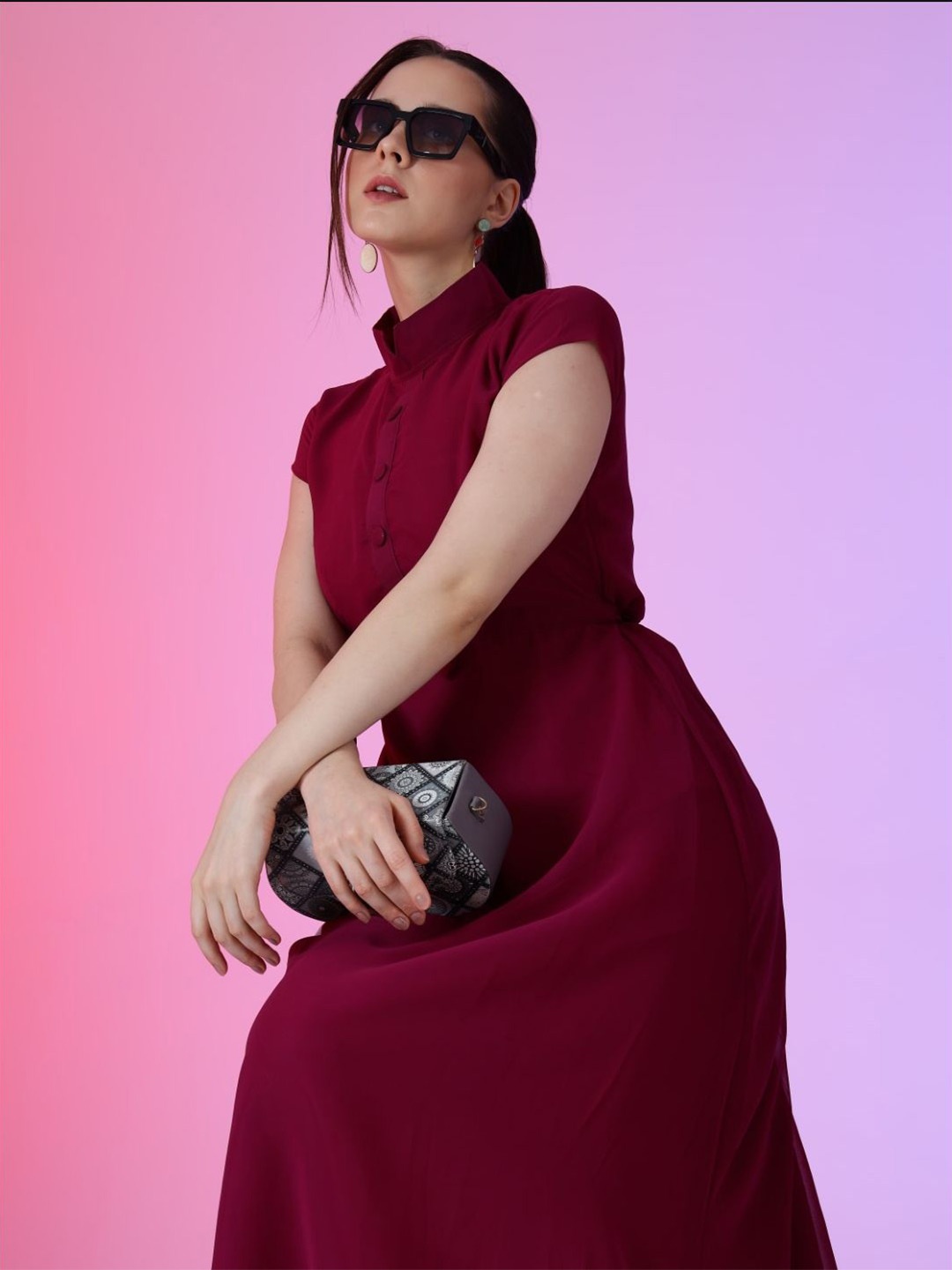 

Raiyani Enterprise Women Fit & Flare Maxi Dress, Magenta