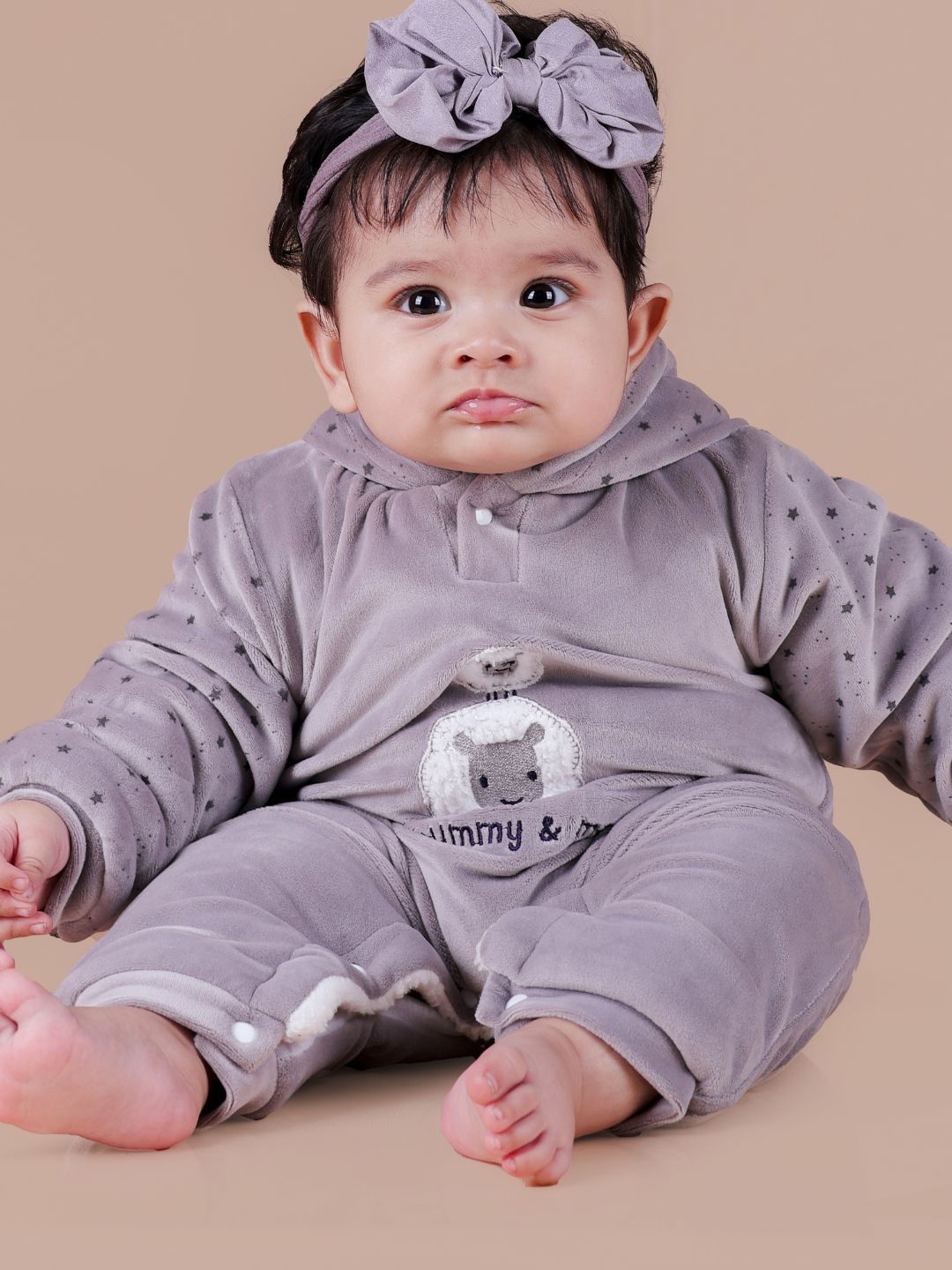 

MAMA AND PEACHES Kids Sheep Velvet Romper with Sherpa, Purple