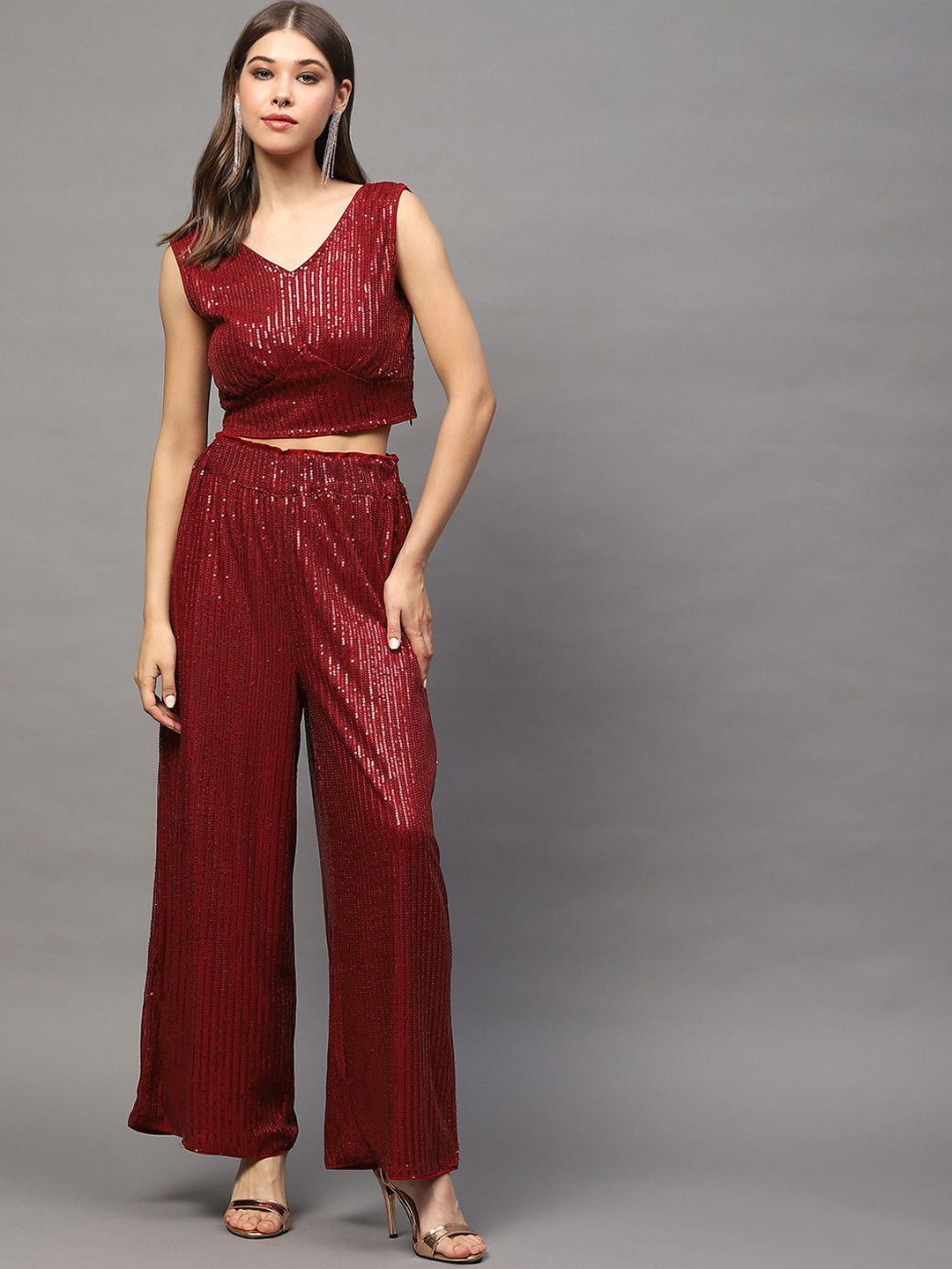 

StyleCast X SERA Embellished V-Neck Sleeveless Top With Trouser, Rust