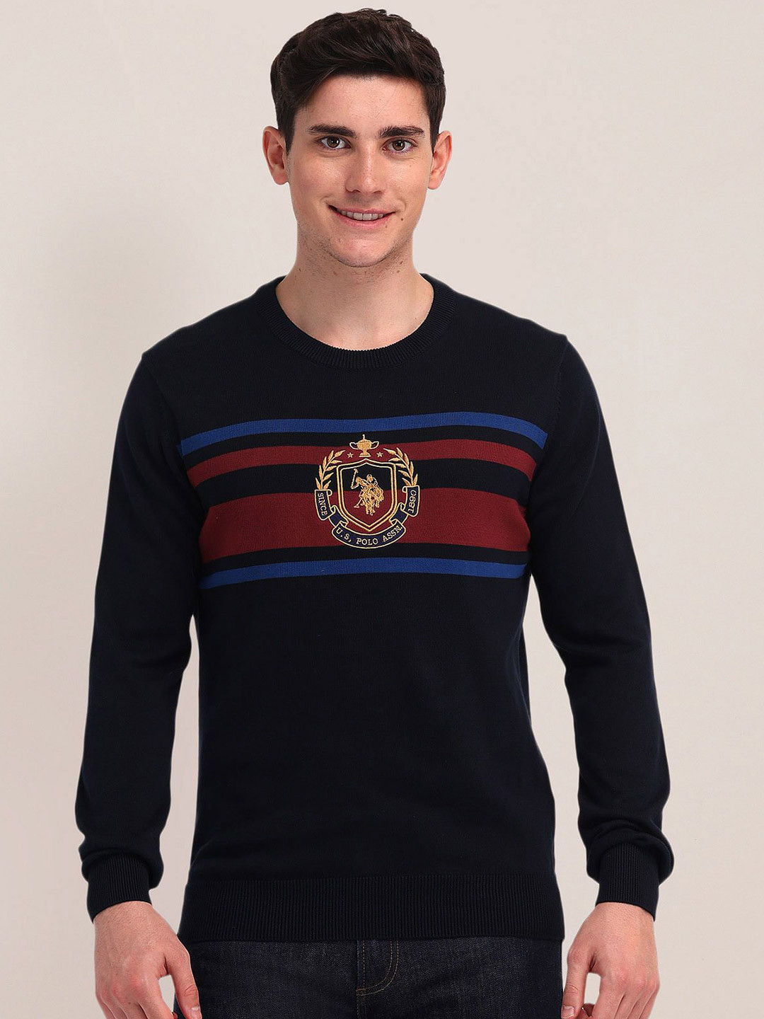 

U.S. Polo Assn. Men Cotton Brand Logo Embroidered Pullover Sweater, Black