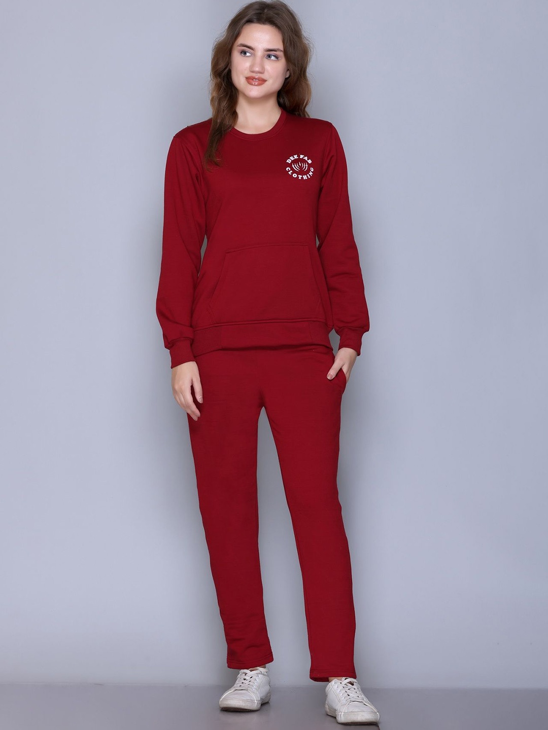 

Deefab Women Printed Zipper Tracksuit, Maroon