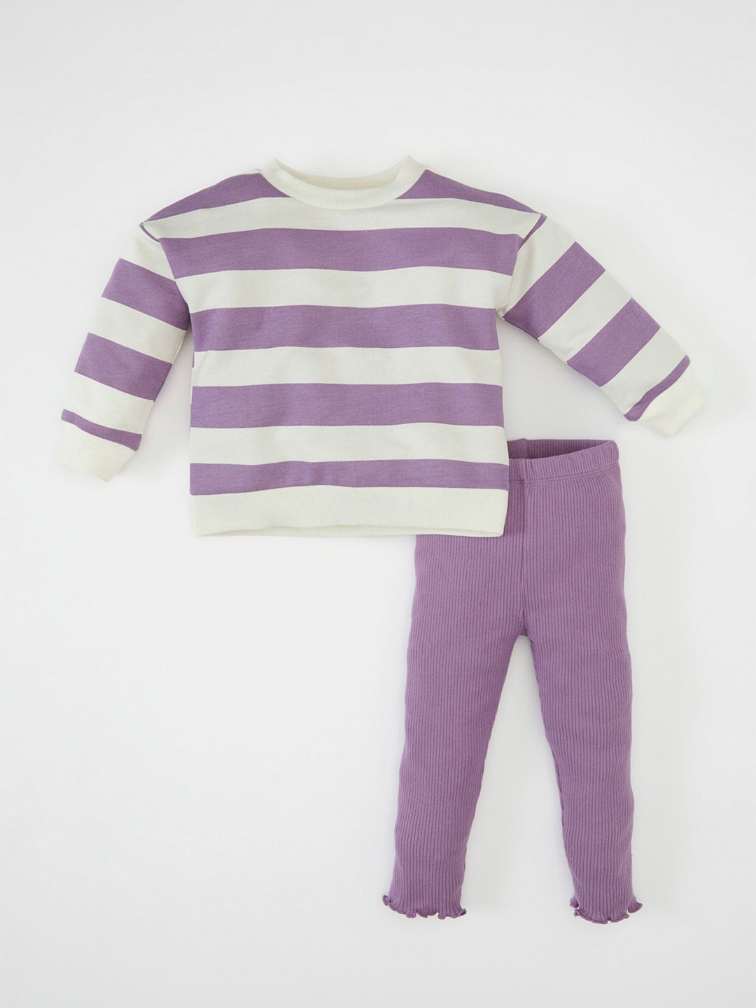 

DeFacto Girls Striped T-shirt with Trousers, Purple