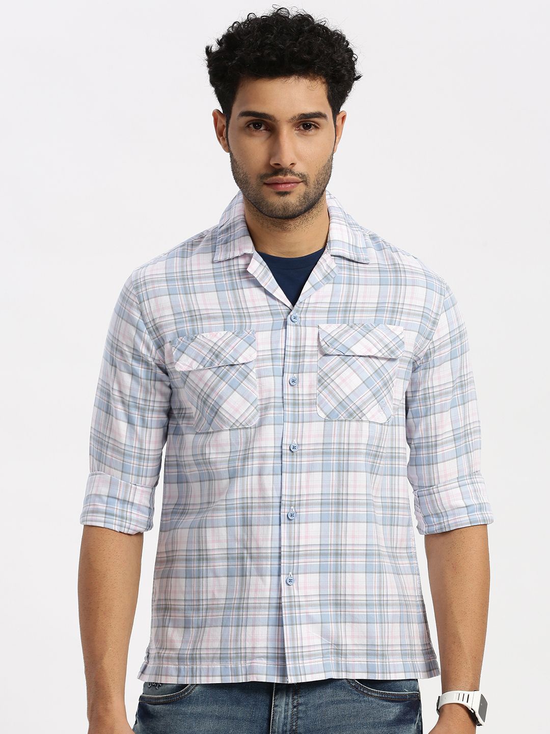 

Grit and Flair Men Standard Tartan Checks Opaque Checked Casual Shirt, Blue