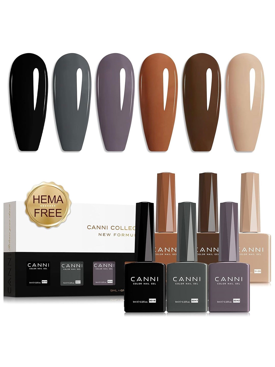 

CANNI Set Of 6 Color Hema Free UV Gel Nail Polish - 9 ml Each - 2341, Black