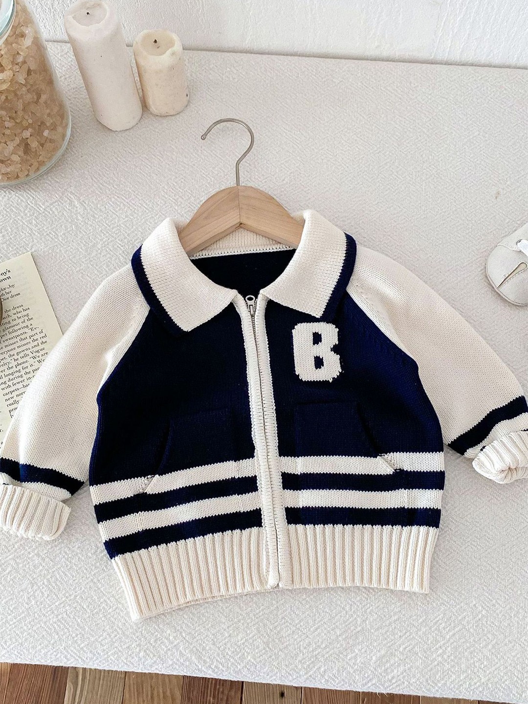 

LULU & SKY Boys Colourblocked Cardigan with Zip Detail Detail, Blue