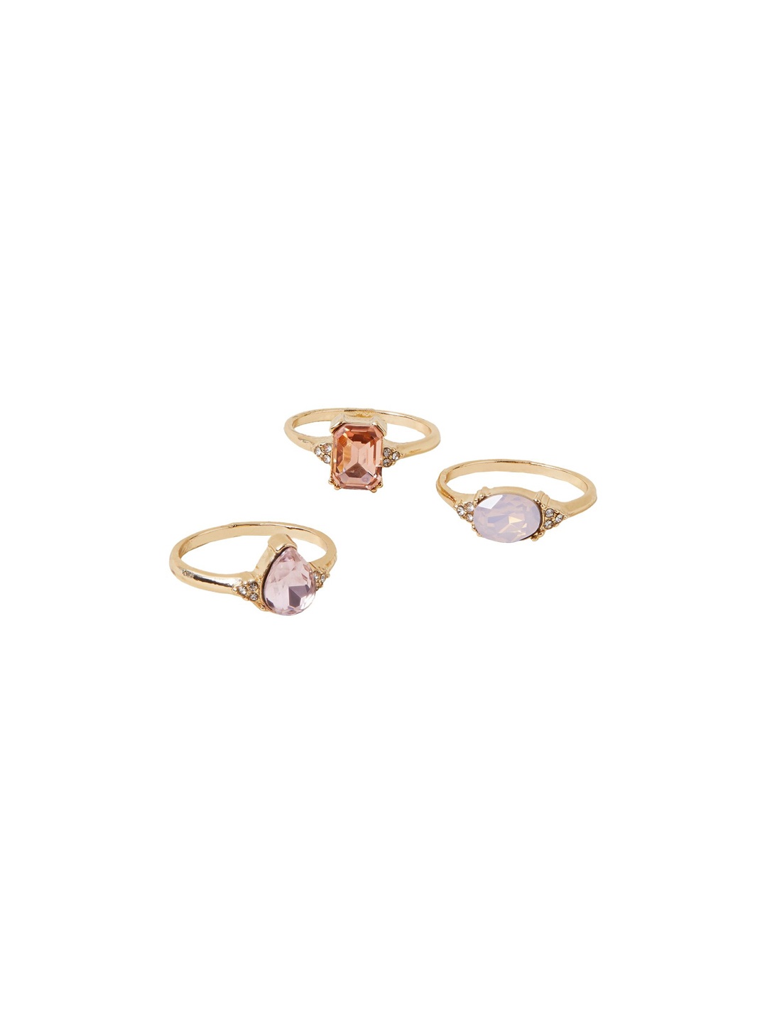 

Accessorize Set Of 3 Gold-Plated Crystals Stone-Studded Eclectic Gem Finger Rings