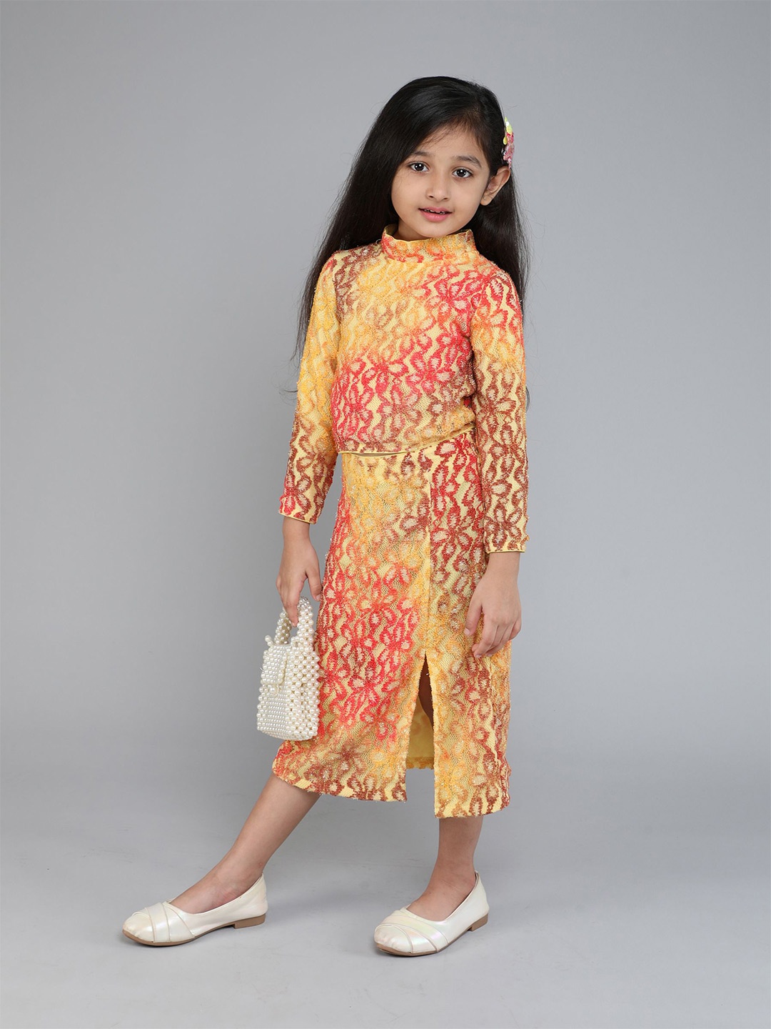

taffykids Girls Printed Top with Skirt, Orange