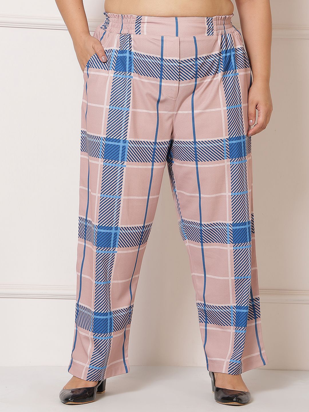 

Amydus Women Plus Size Checked Regular Fit Trousers, Pink