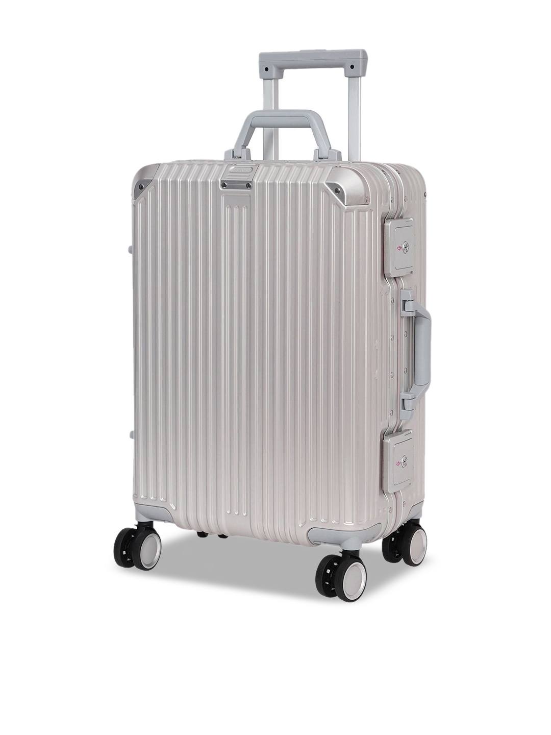 

FUR JADEN Textured Hard-Sided Large Trolley Bag, Silver