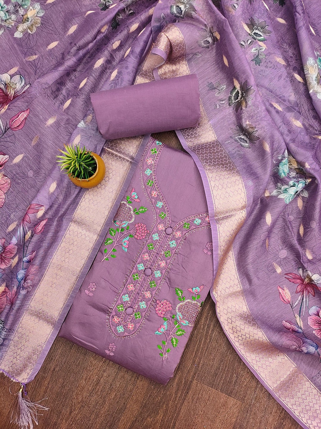 

LeeliPeeri Designer Embroidered Unstitched Dress Material, Purple