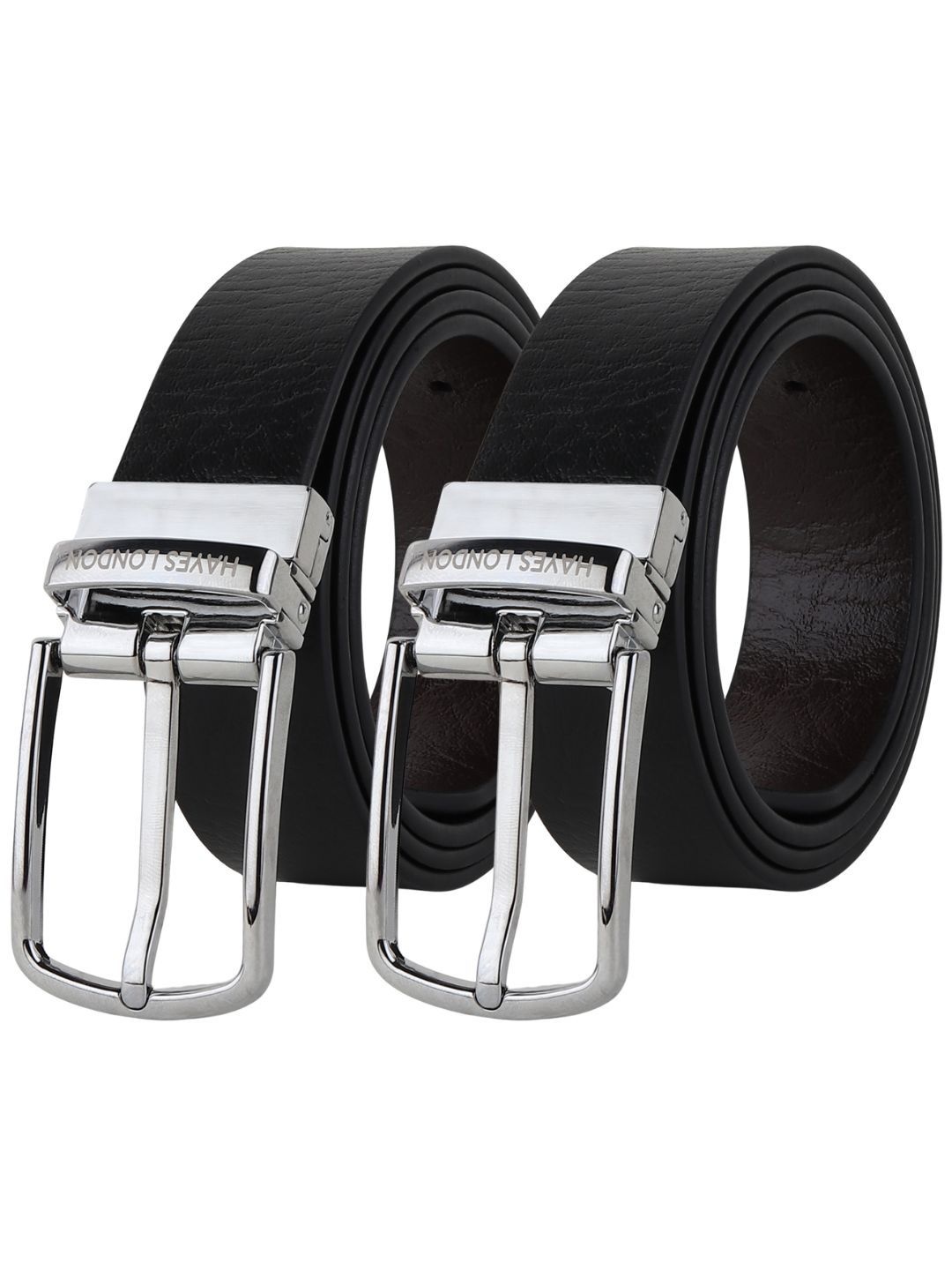 

Hayes London Men Leather Belts Combo Pack Of 2 Genuine Premium Reversible Formal Belt, Black