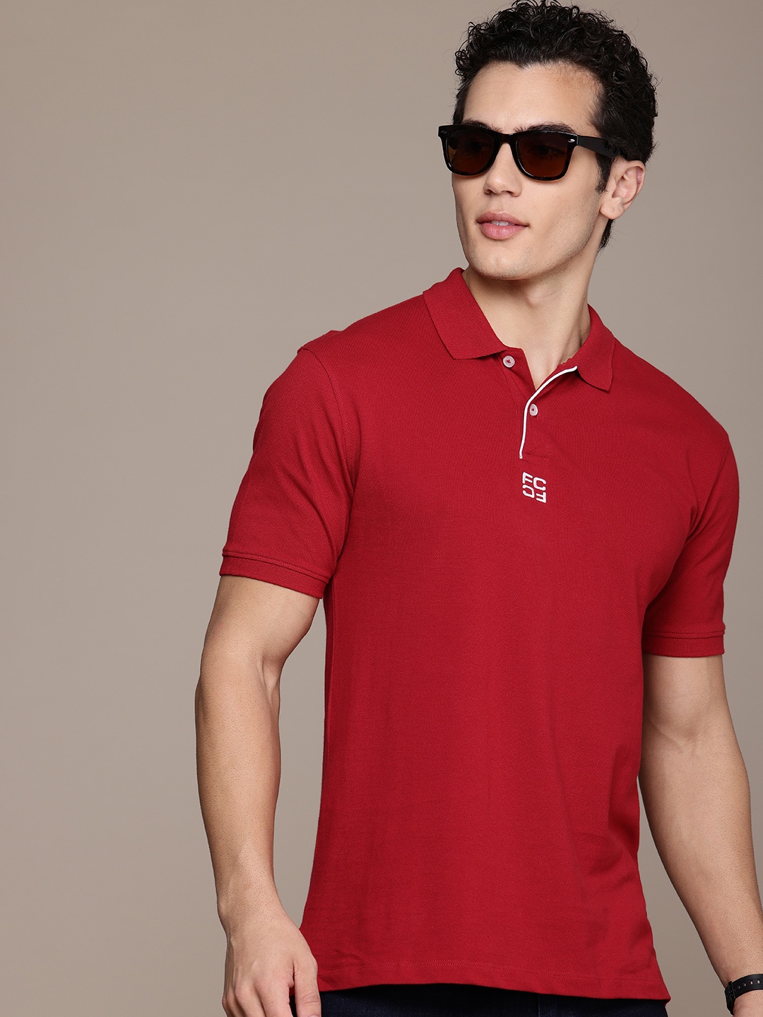 

French Connection Solid Polo Collar Pure Cotton Casual T-shirt, Red