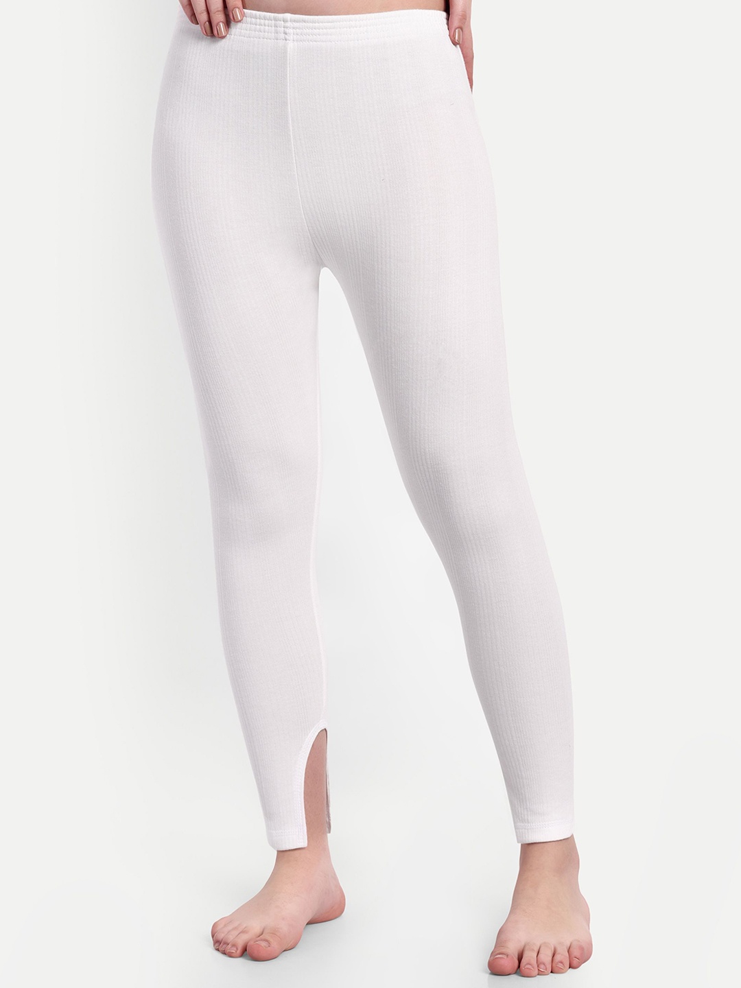 

ZEFFIT Cotton Ribbed Mid-Rise Thermal Bottoms, Off white