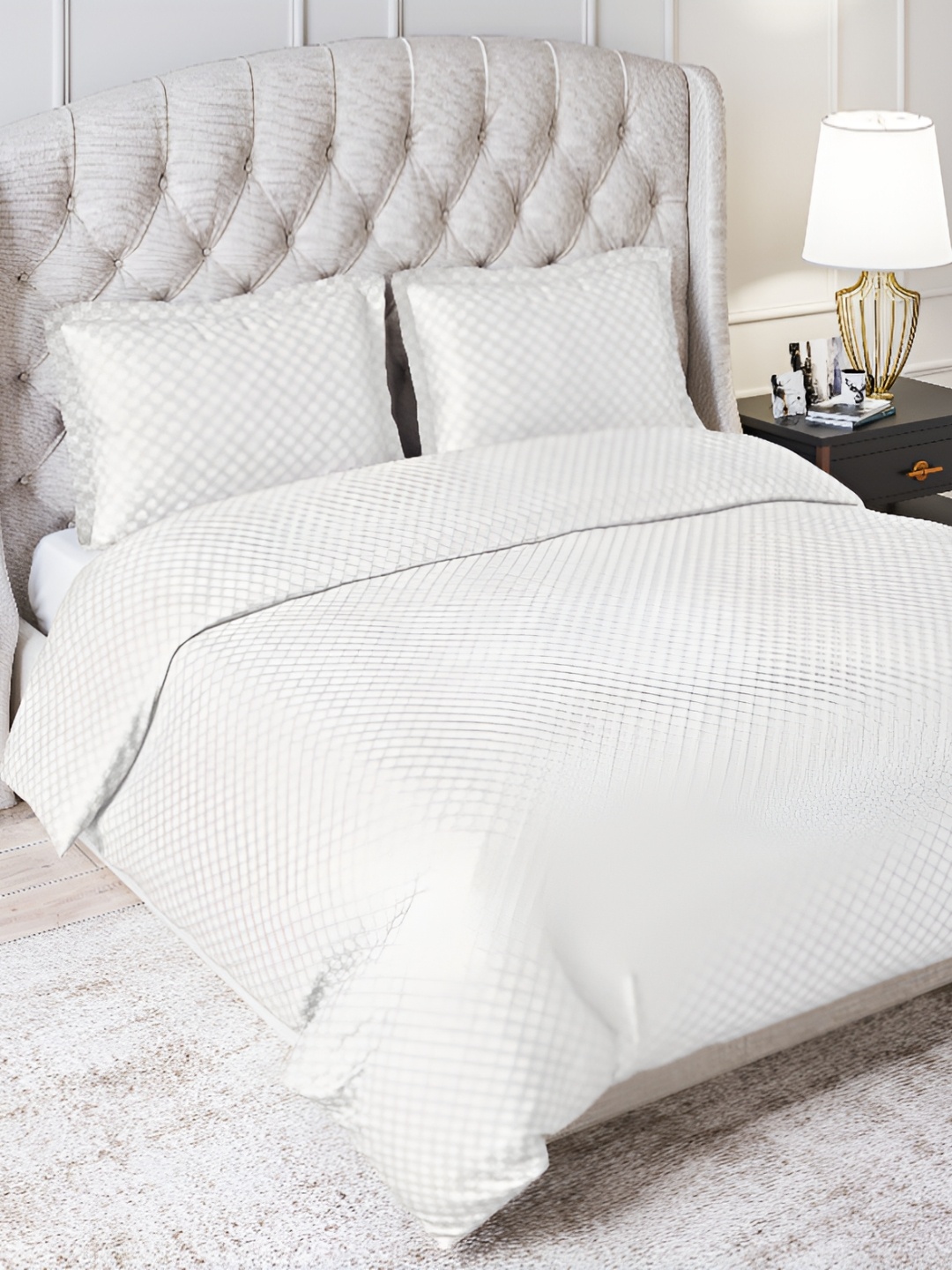 

Trance Home Linen White 300 TC Checked Single Duvet Cover With 2 Pillow Cover