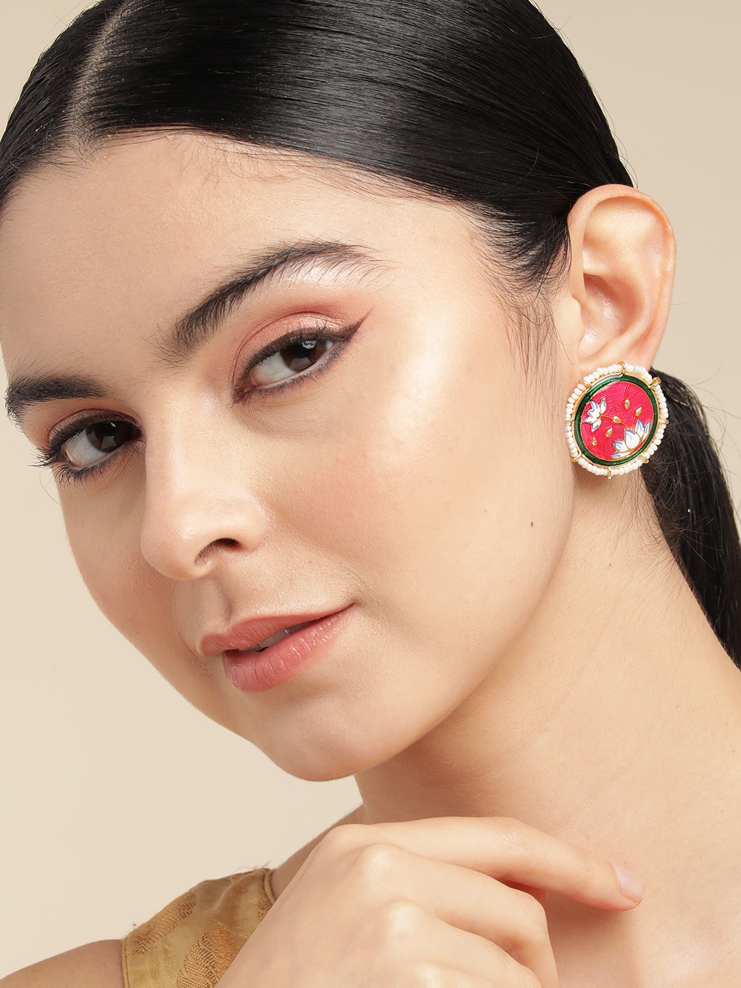 

Anouk Gold-Plated Beaded Circular Stud Earrings, Pink