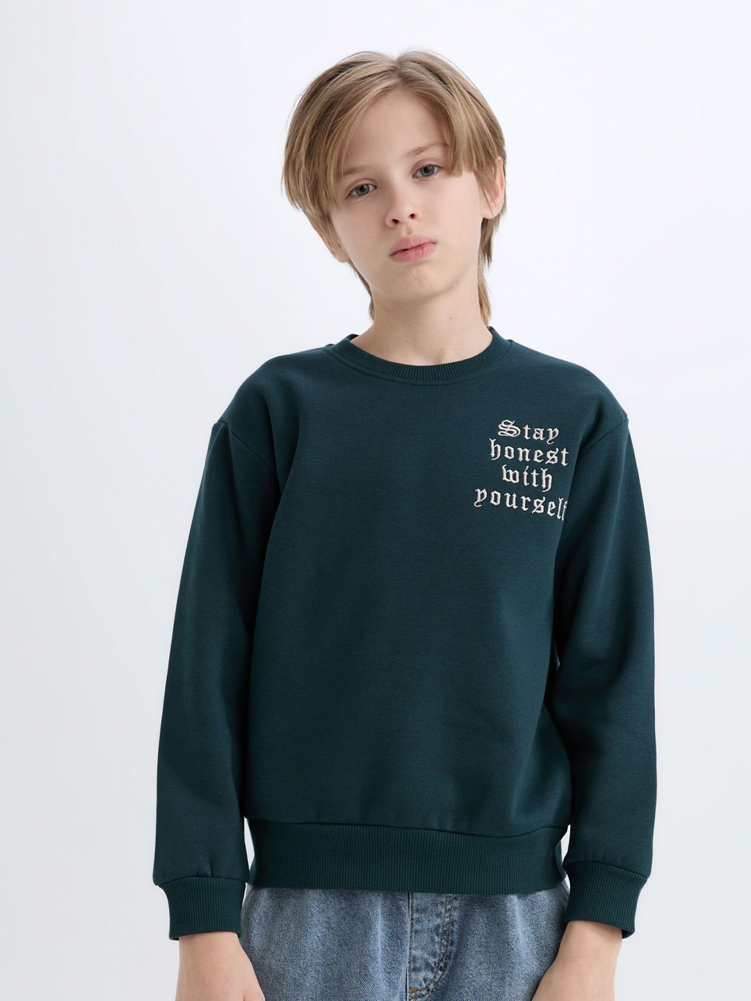 

DeFacto Boys Typography Printed Pullover Sweater, Green