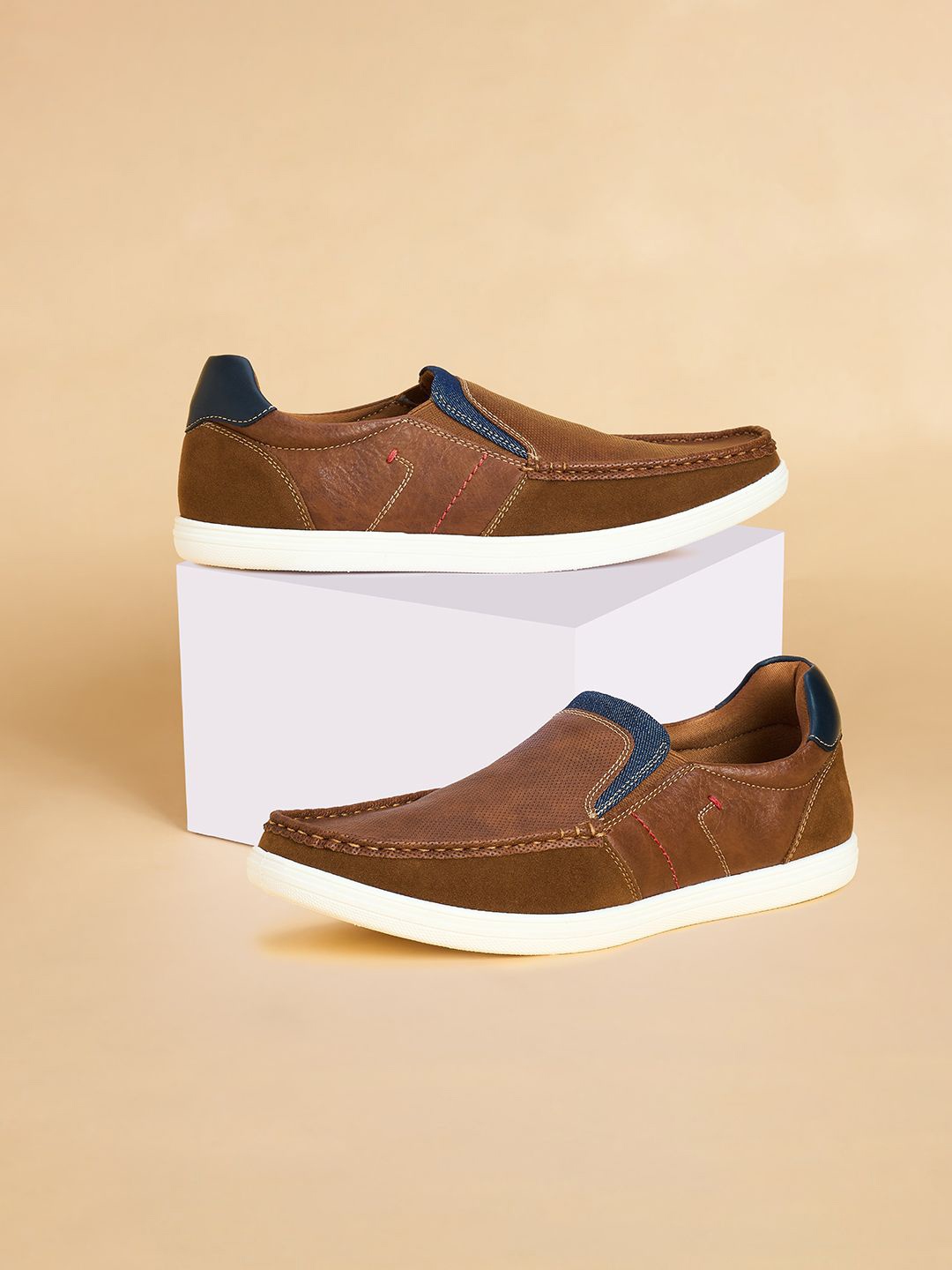 

BYFORD by Pantaloons Men Woven Design PU Sneakers, Tan