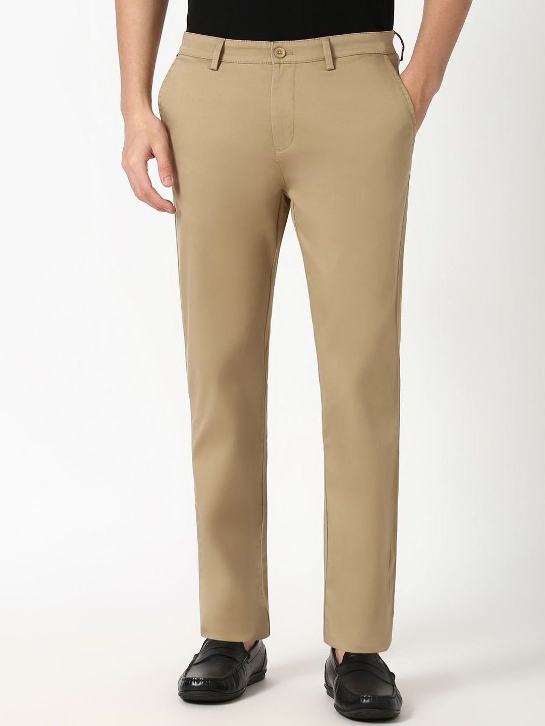 

Peter England Casuals Men Super Slim Fit Mid-Rise Formal Trousers, Khaki