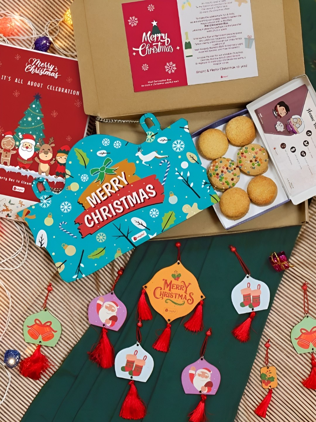 

Indigifts Wall Hanging Bunting String Fairy Light & Cookies, Purple