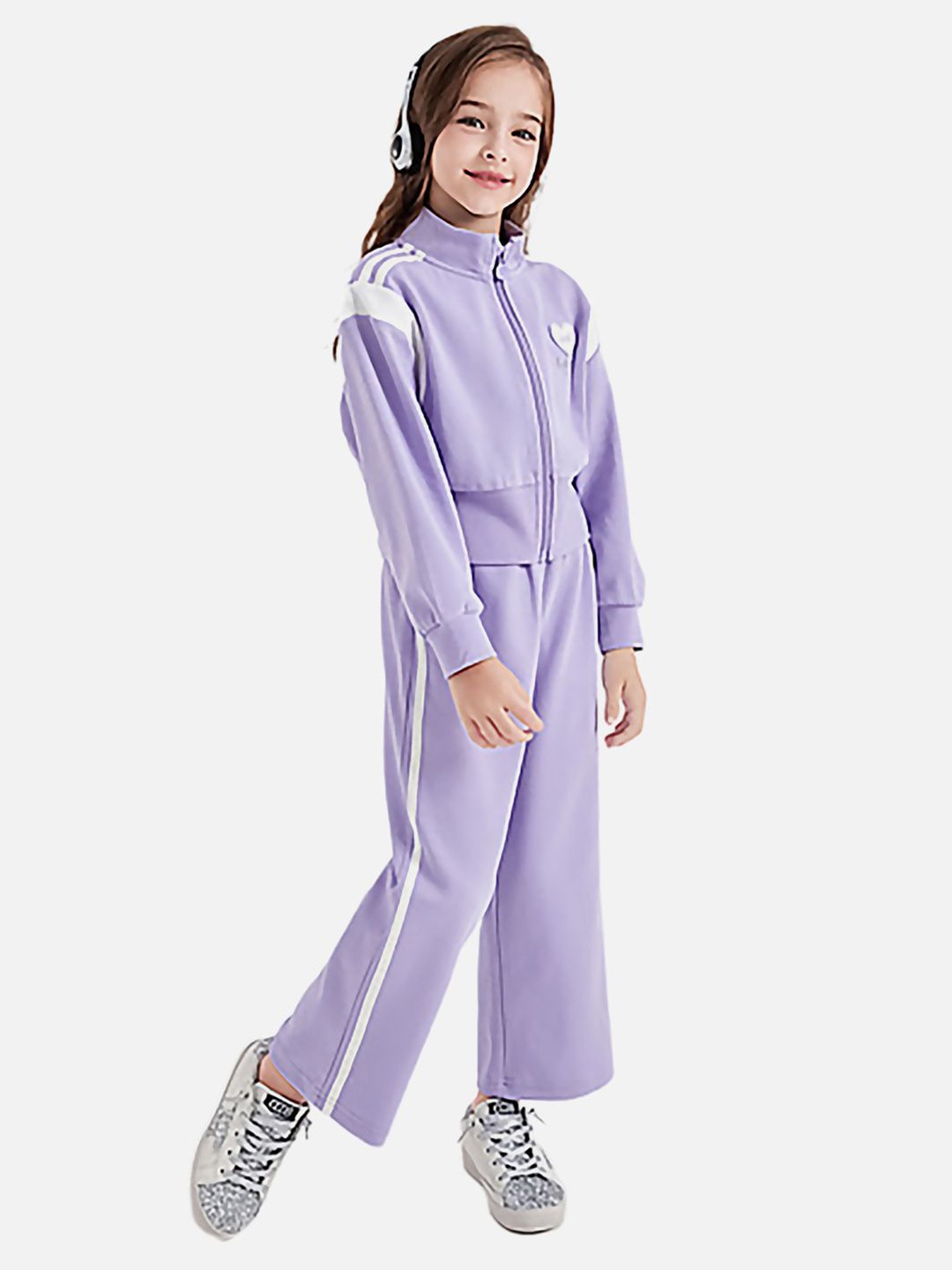 

Little Surprise Box LLP Kids Striped Mid-Rise Tracksuits, Purple