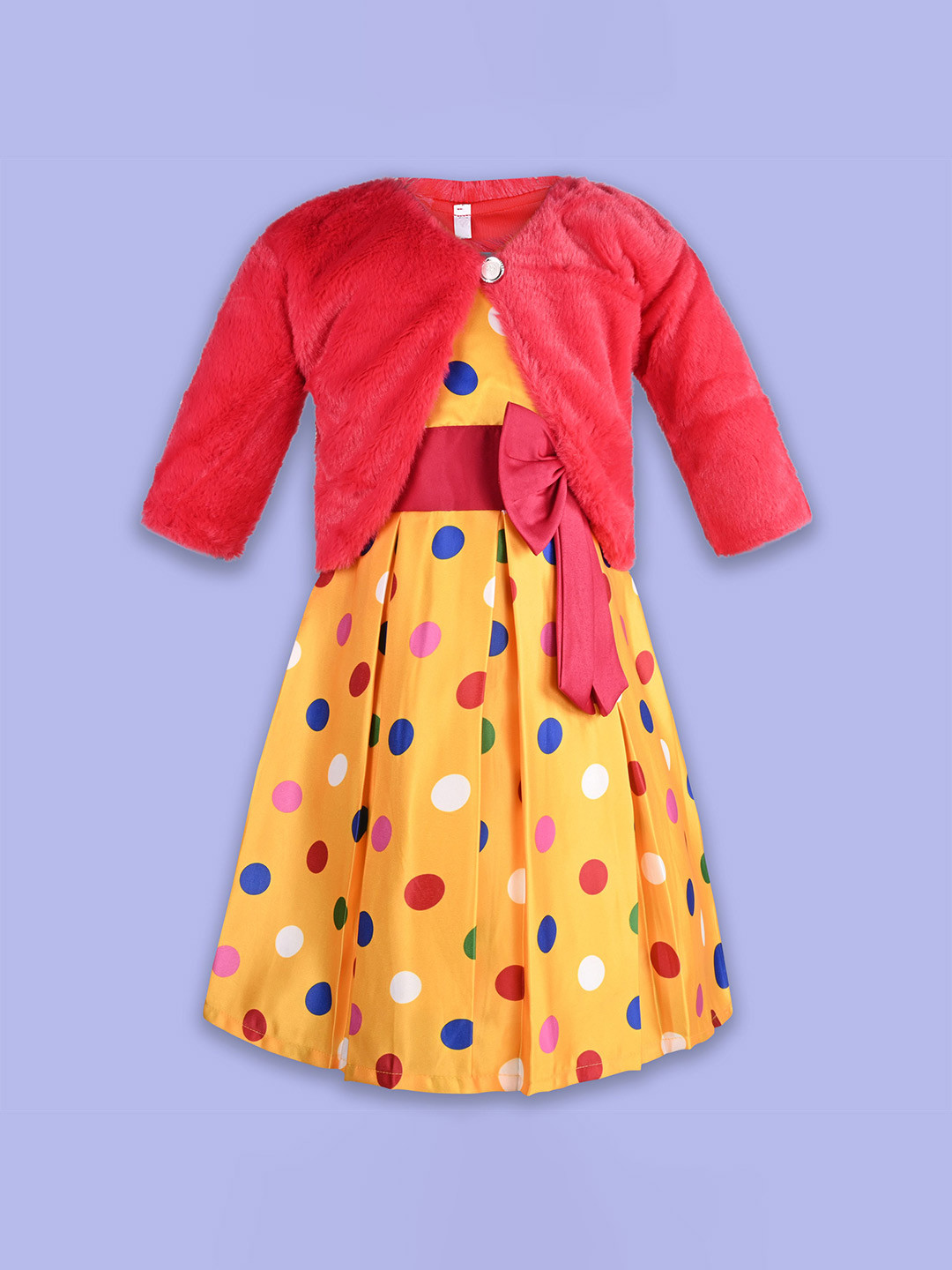 

Wish Karo Polka Dot Print Satin A-Line Dress, Yellow