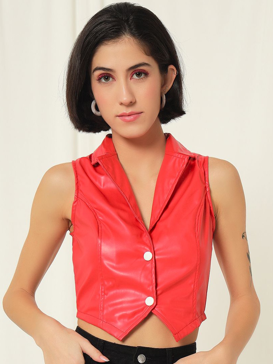 

BAESD Lapel Collar Sleeveless Waistcoat, Red