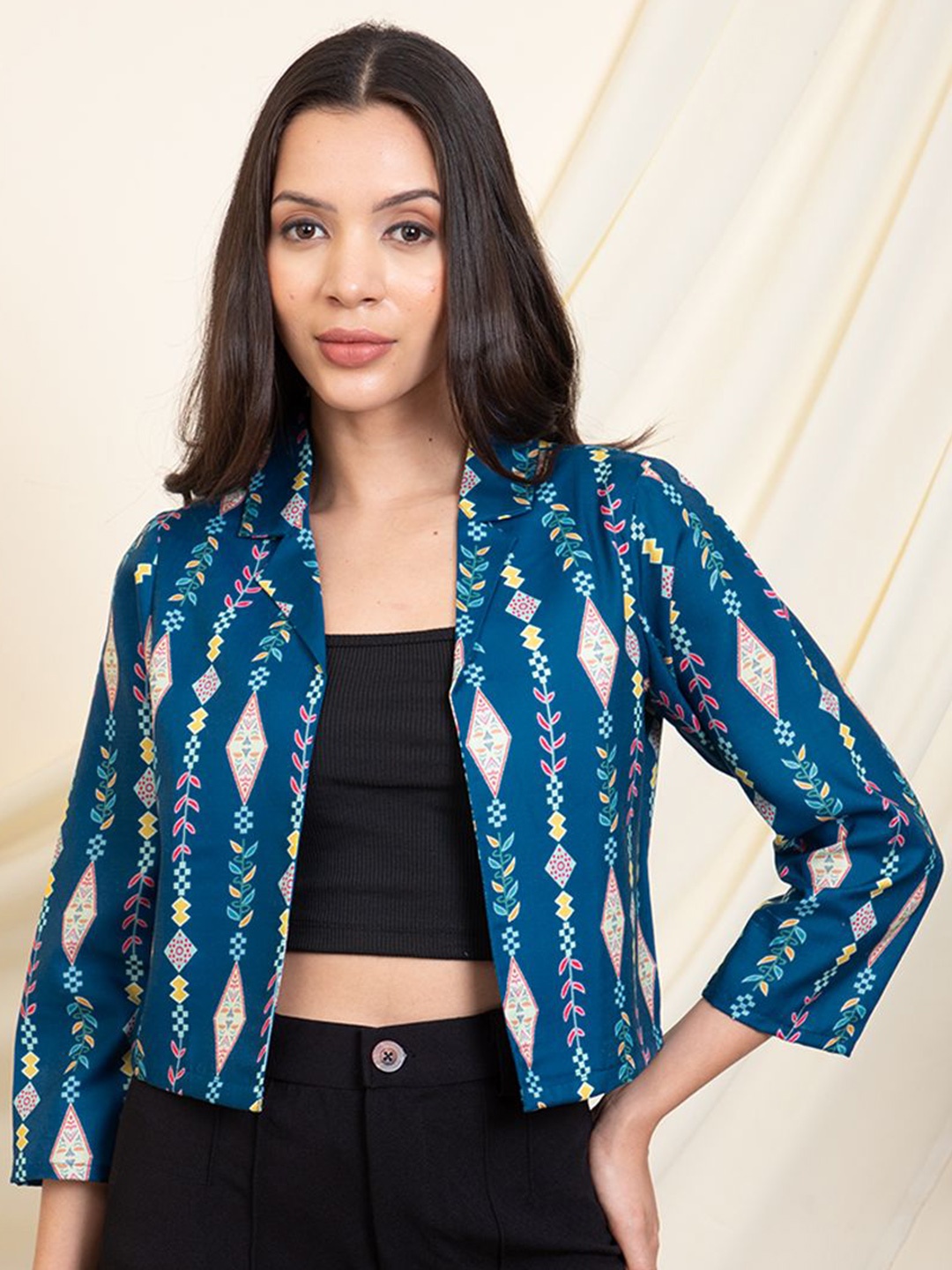 

DEEBACO Women Printed Crop Shrug, Teal