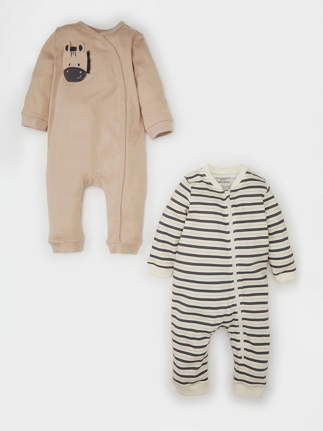 

DeFacto Infants Pack Of 2 Printed Pure Cotton Rompers, Beige