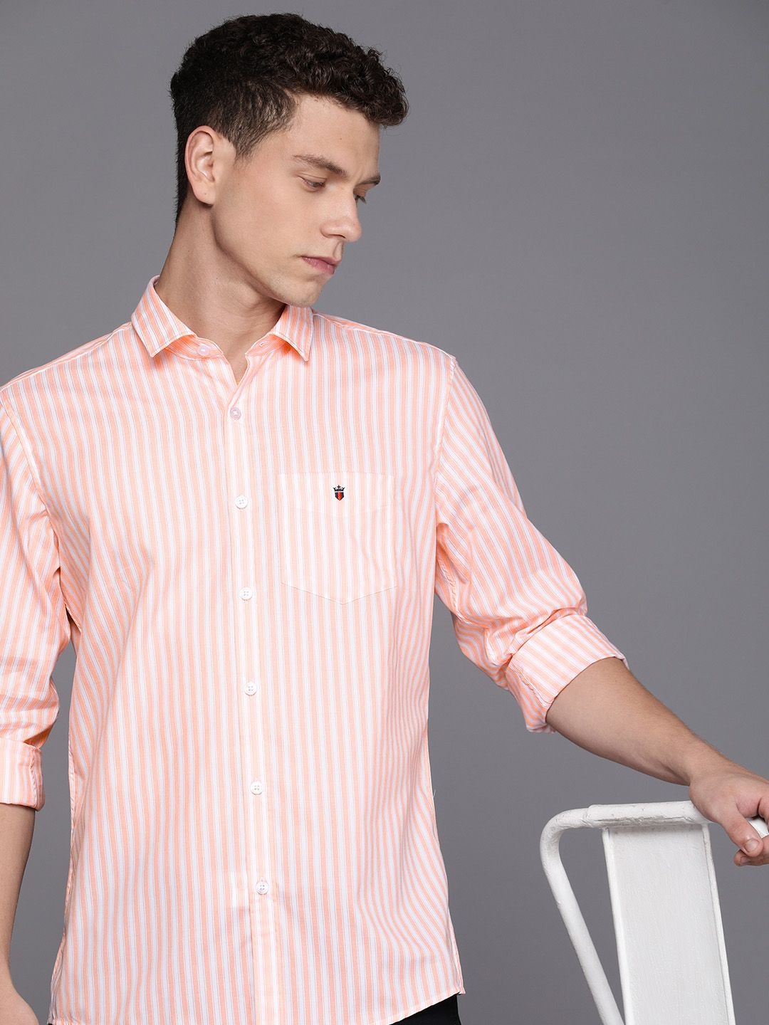 

Louis Philippe Sport Striped Slim Fit Pure Cotton Casual Shirt, Peach