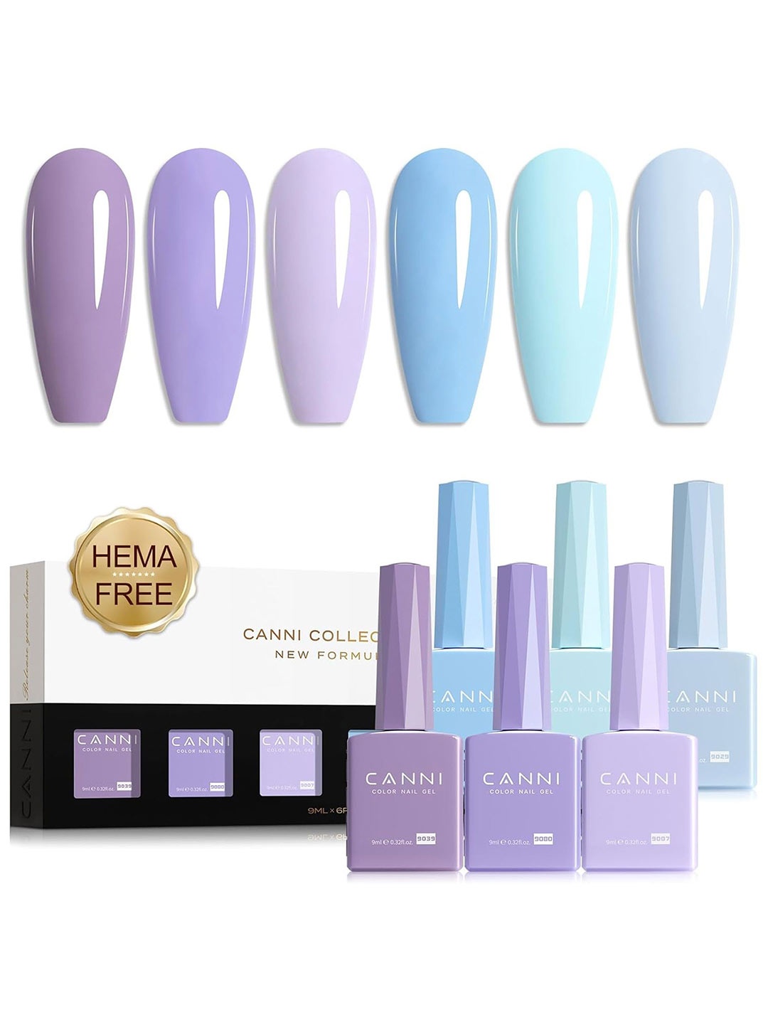 

CANNI Set Of 6 Color Hema Free UV Gel Nail Polish - 9 ml Each -2340, Purple