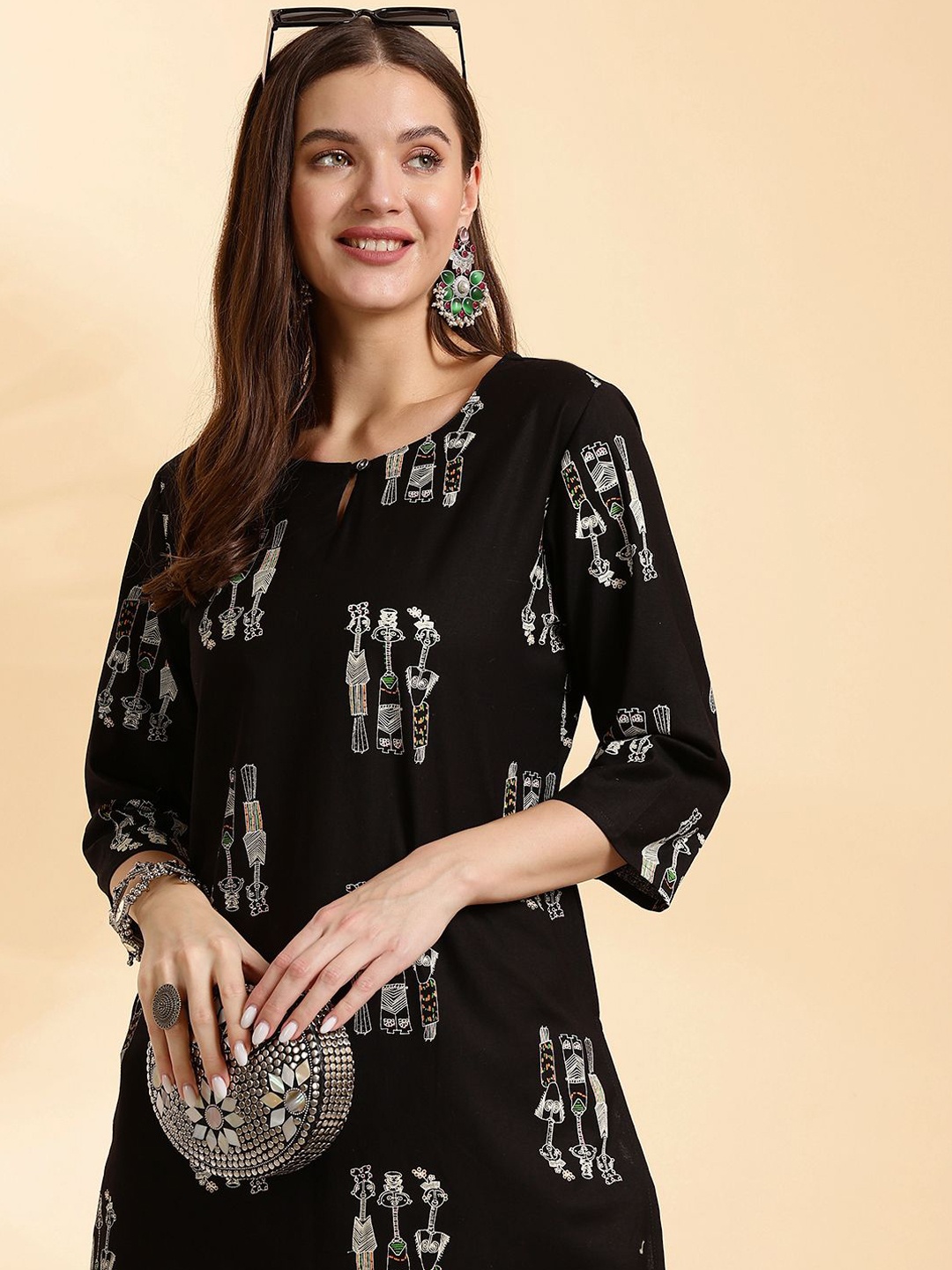 

Anouk Women Printed Thread Work Kurta, Black