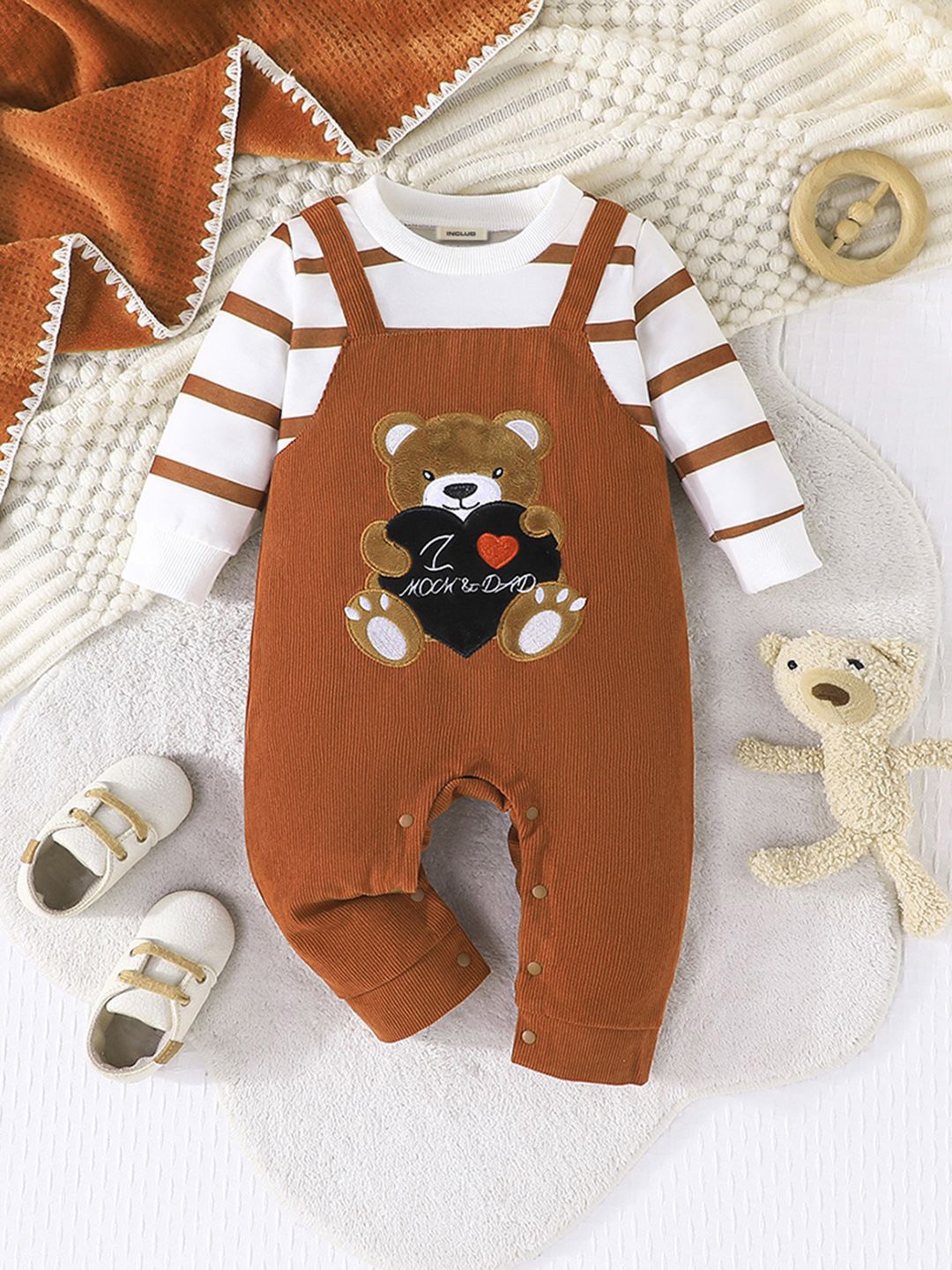 

INCLUD Infants Boys Striped Rompers, Brown