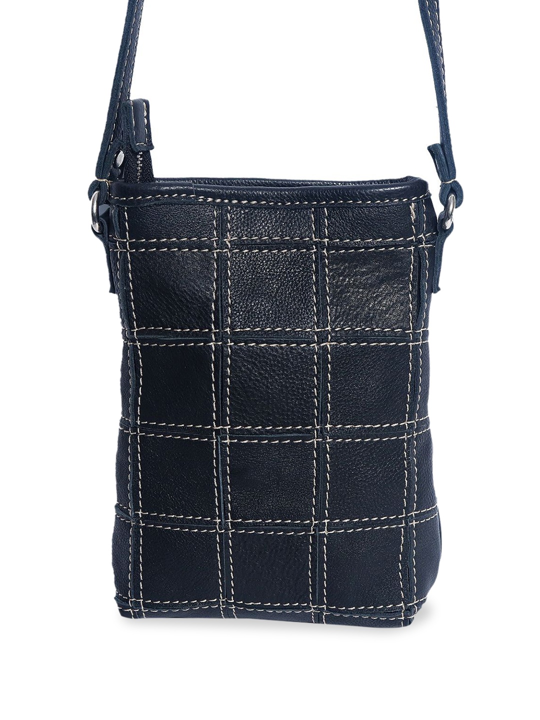 

Celtic Checked Leather Bucket Sling Bag with, Black