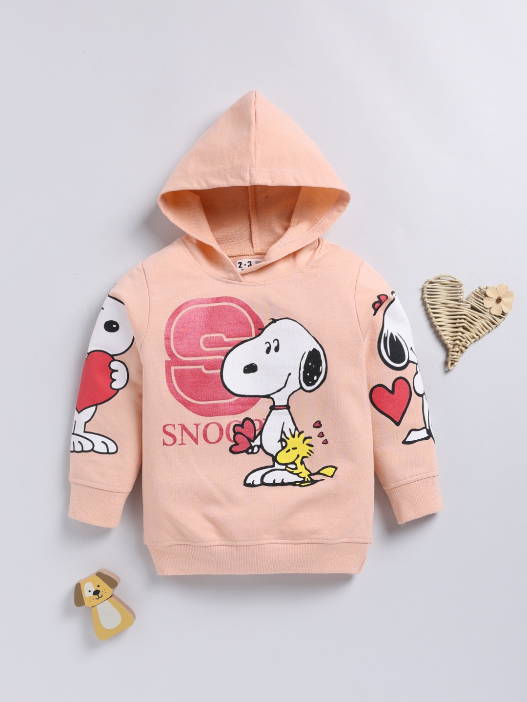 

YK X Minute Mirth Girls Snoopy Printed Hooded Sweatshirt, Peach