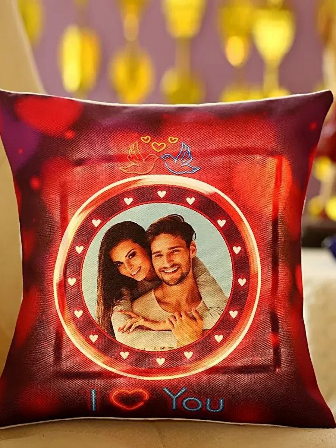 

fnp Purple & Red Printed Square Shaped Pre-Filled Cushion