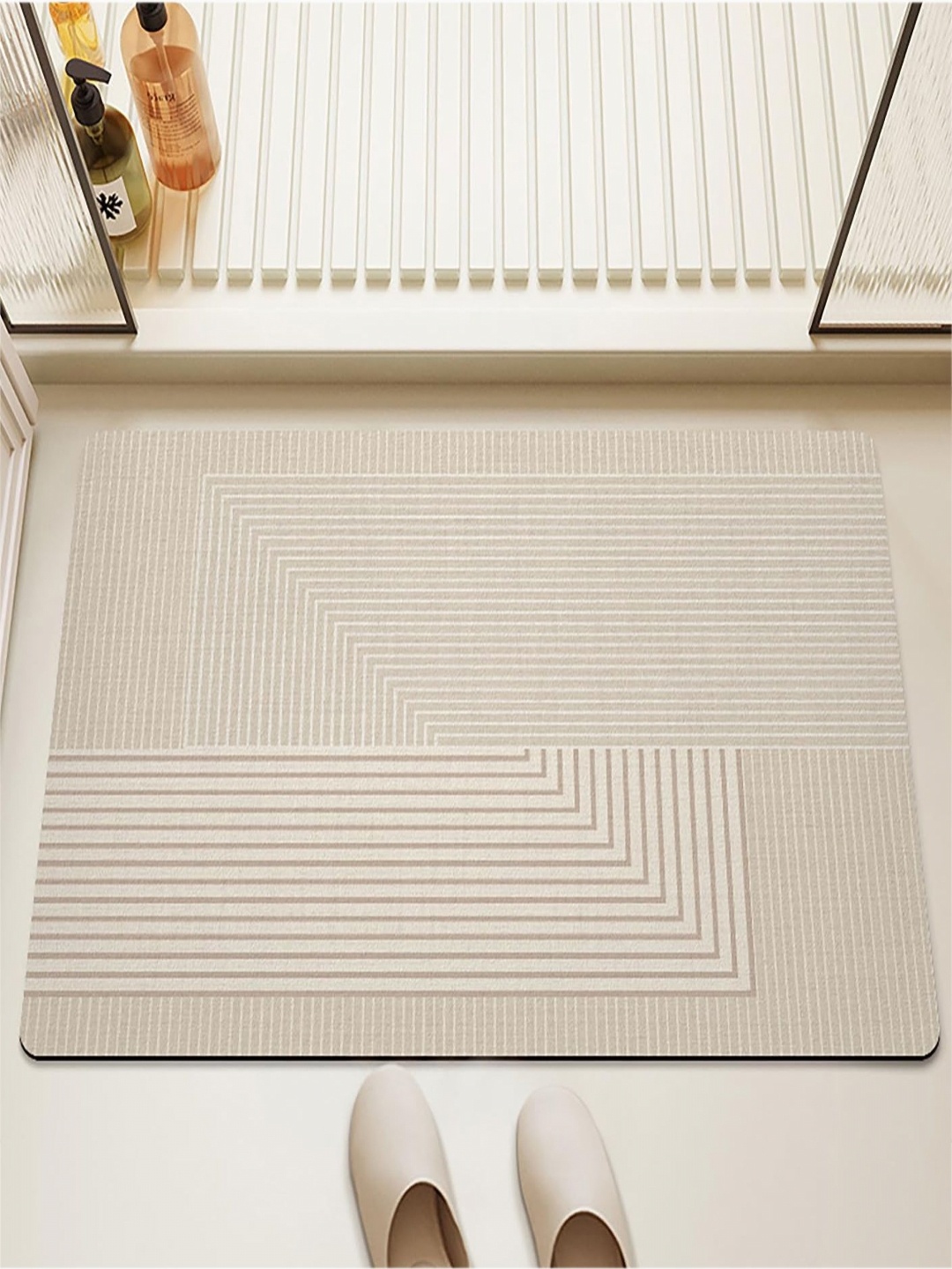 

HOUSE OF QUIRK Beige Striped Rectangular Bath Rug