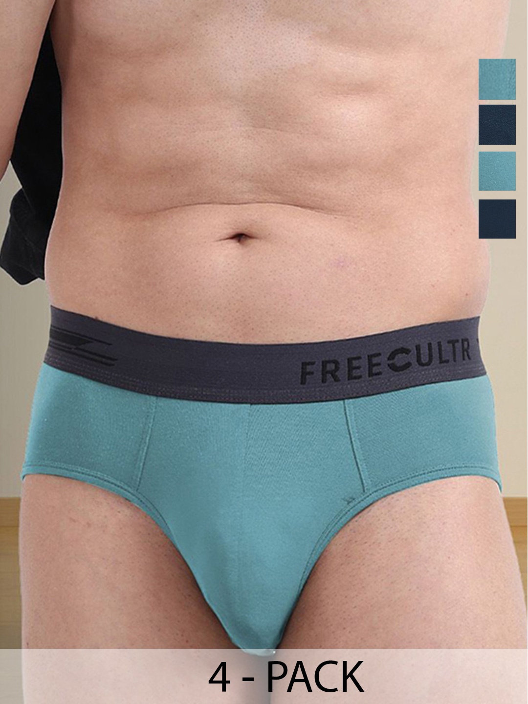 

FREECULTR Pack Of 4 MidRise Breathable Basic Briefs, Blue